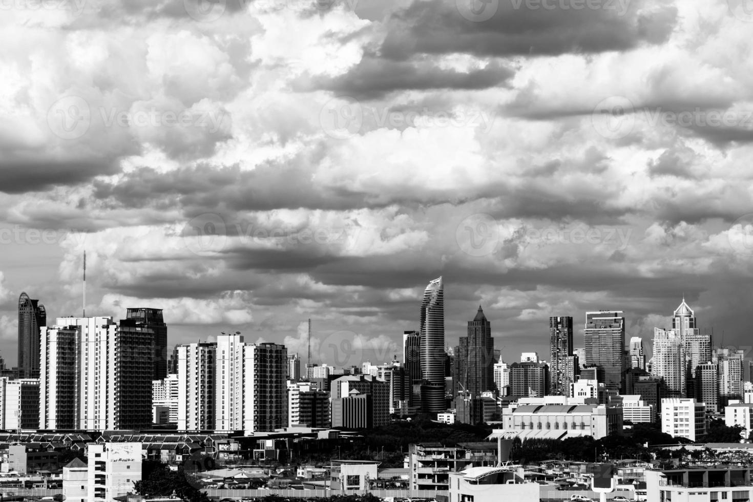 Modern building in business district at Bangkok city, Thailand. Black and White tone photo