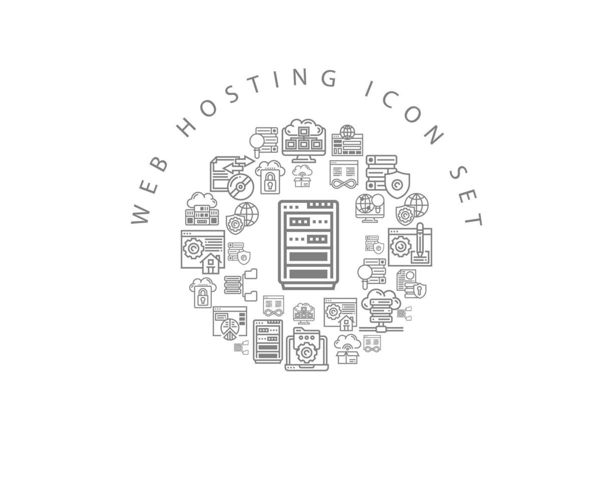 diseño de conjunto de iconos de alojamiento web sobre fondo blanco. vector