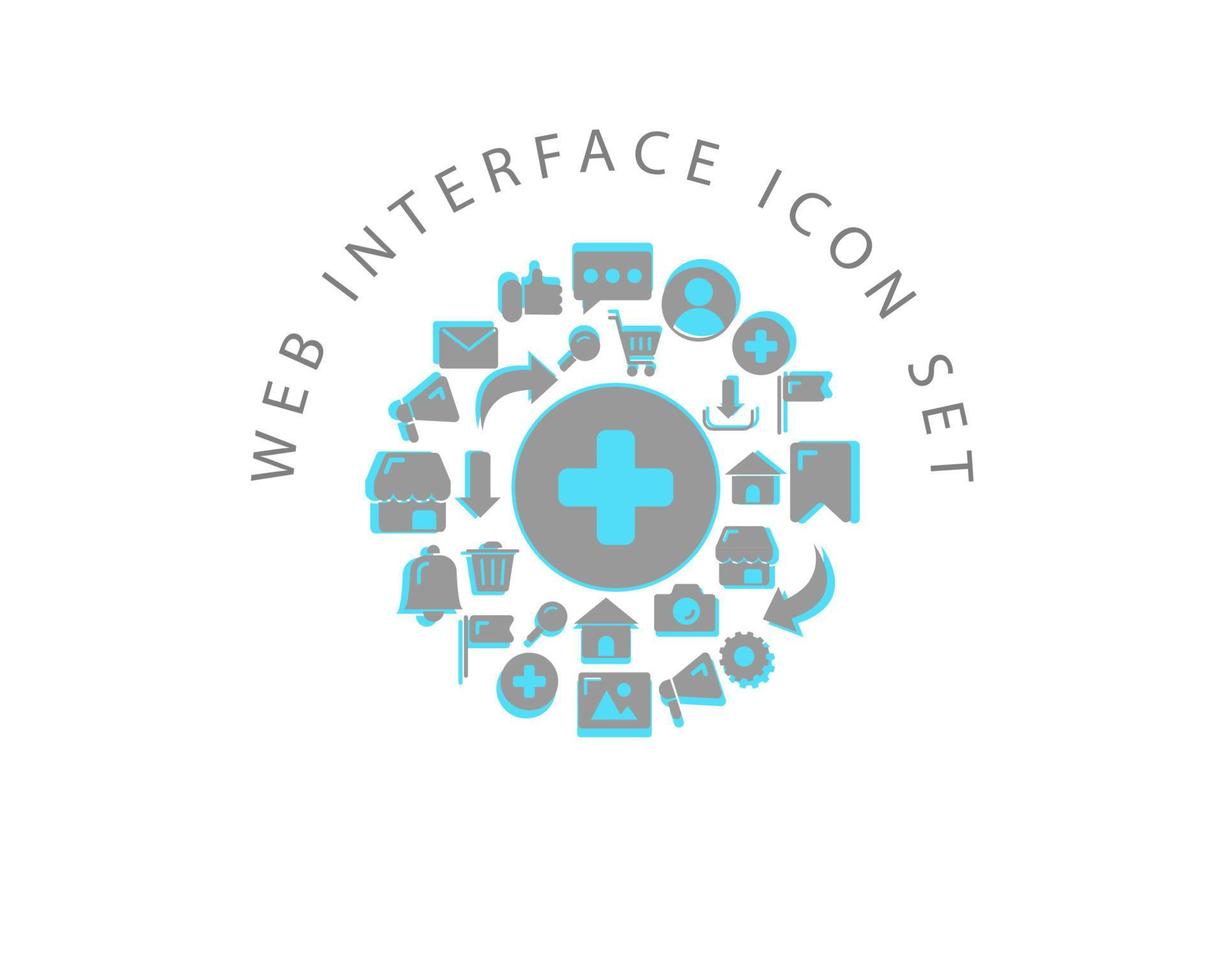 Web interface icon set design on white background. vector