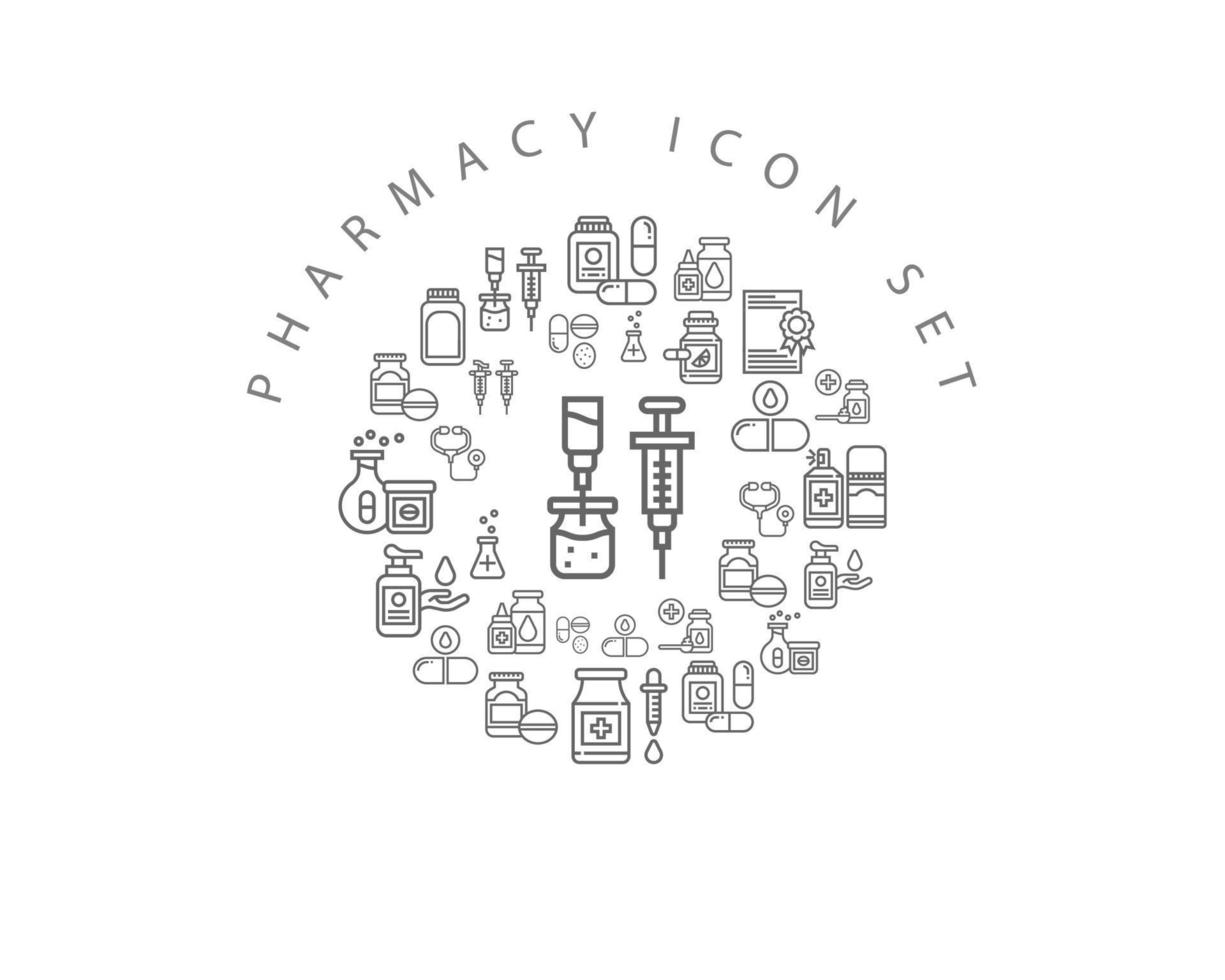 conjunto de iconos de farmacia sobre fondo blanco vector