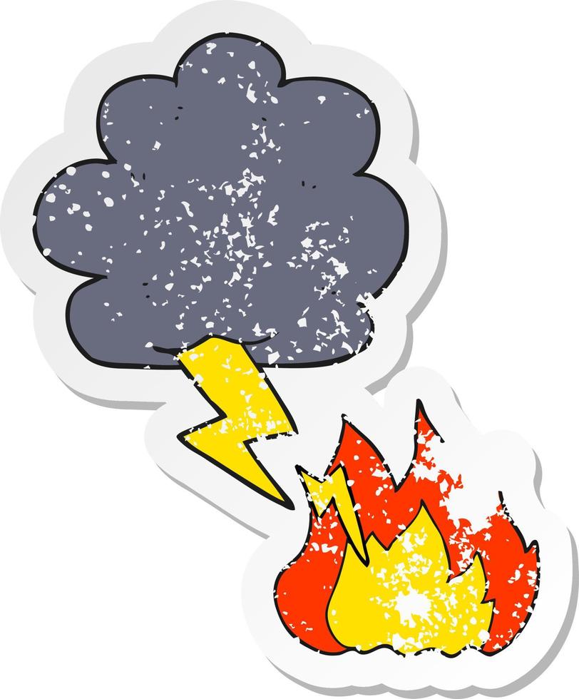 retro distressed sticker of a cartoon lightning strike vector