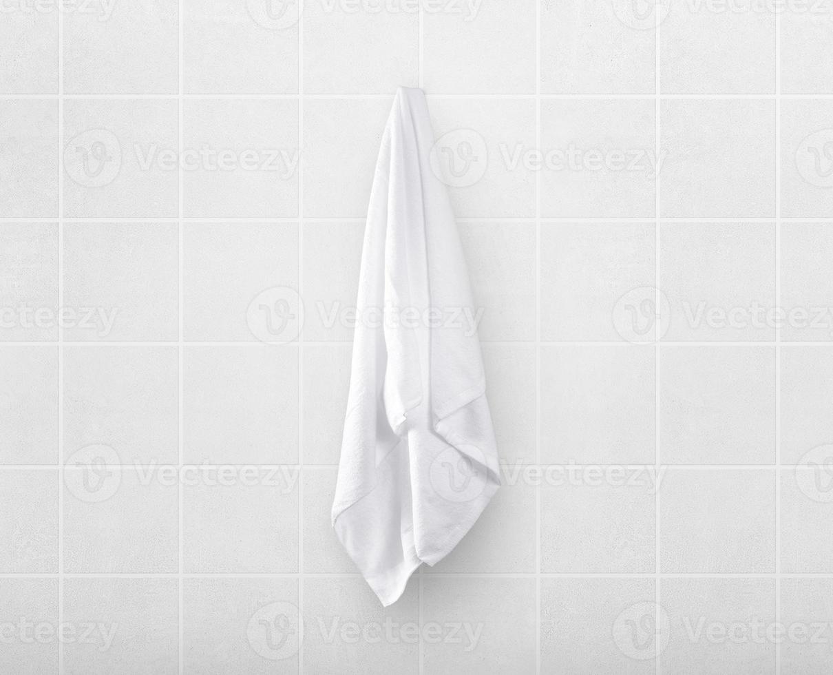 white towels on hanger in toilet bathroom photo