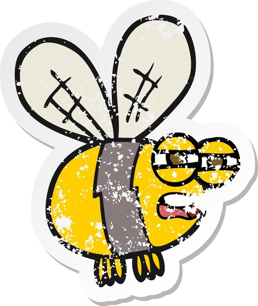 retro distressed sticker of a cartoon bee vector
