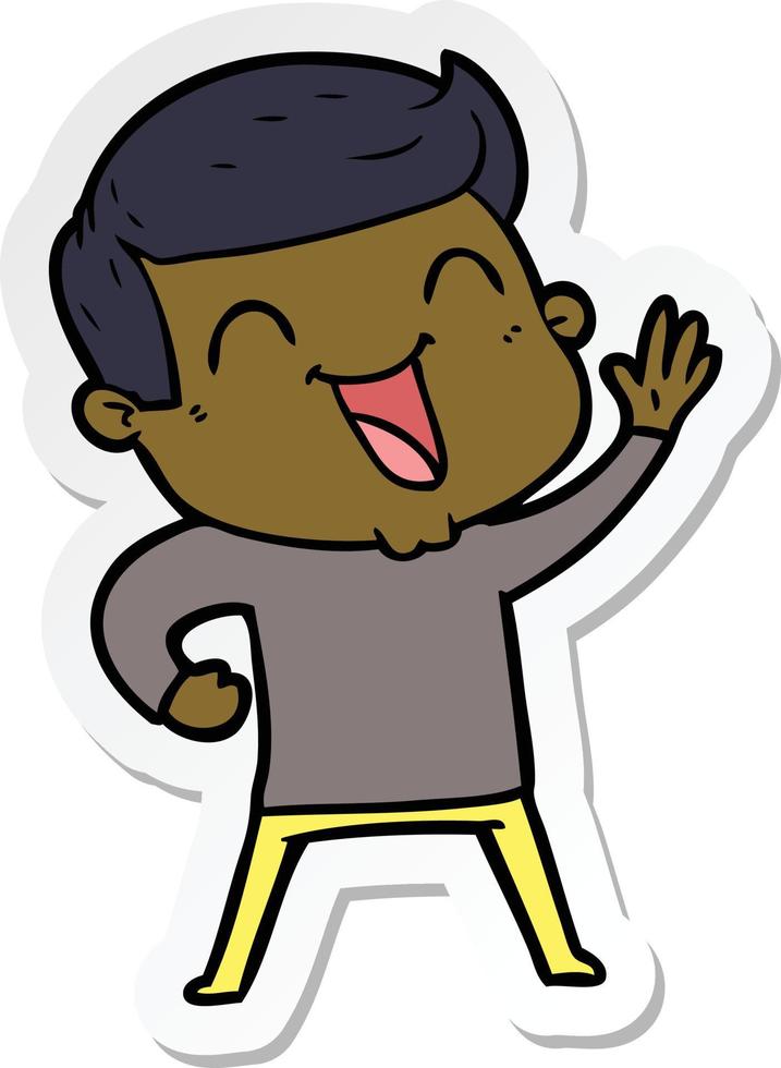 sticker of a cartoon man laughing vector