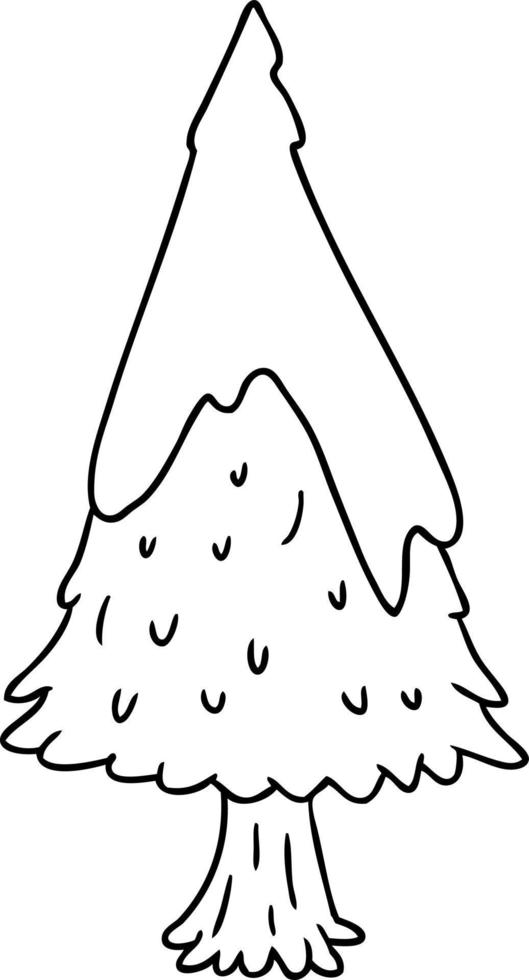 dibujo lineal garabato solo árbol cubierto de nieve vector