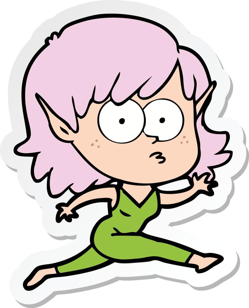 sticker of a cartoon elf girl running vector