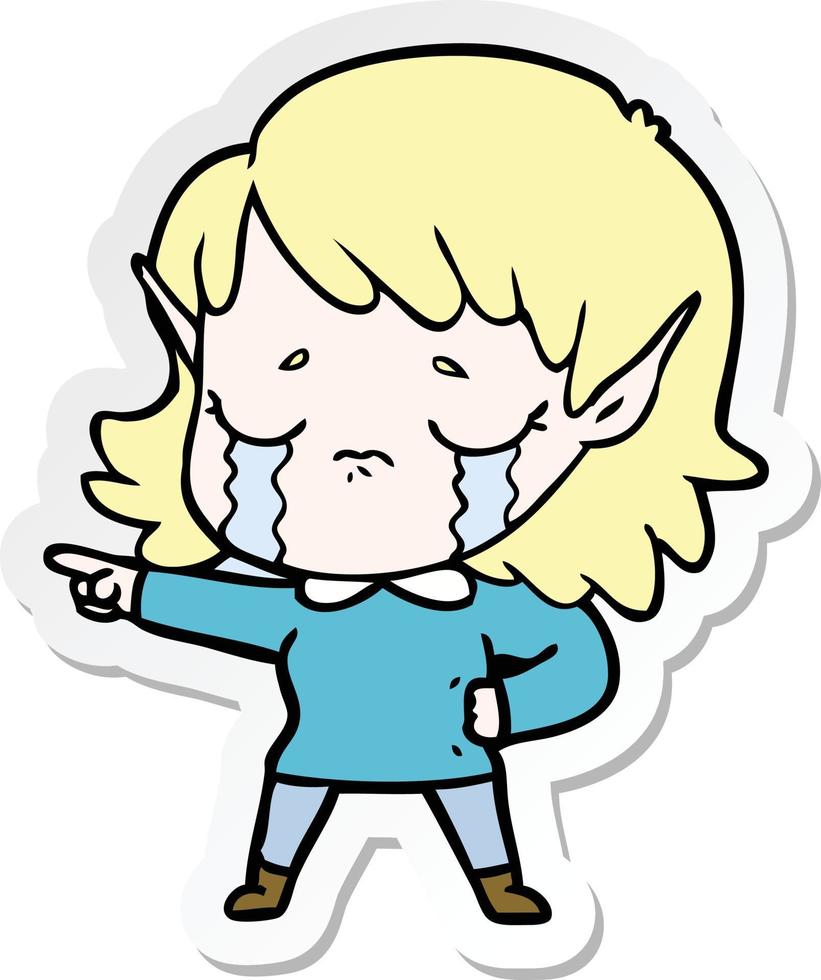 sticker of a cartoon crying elf girl vector