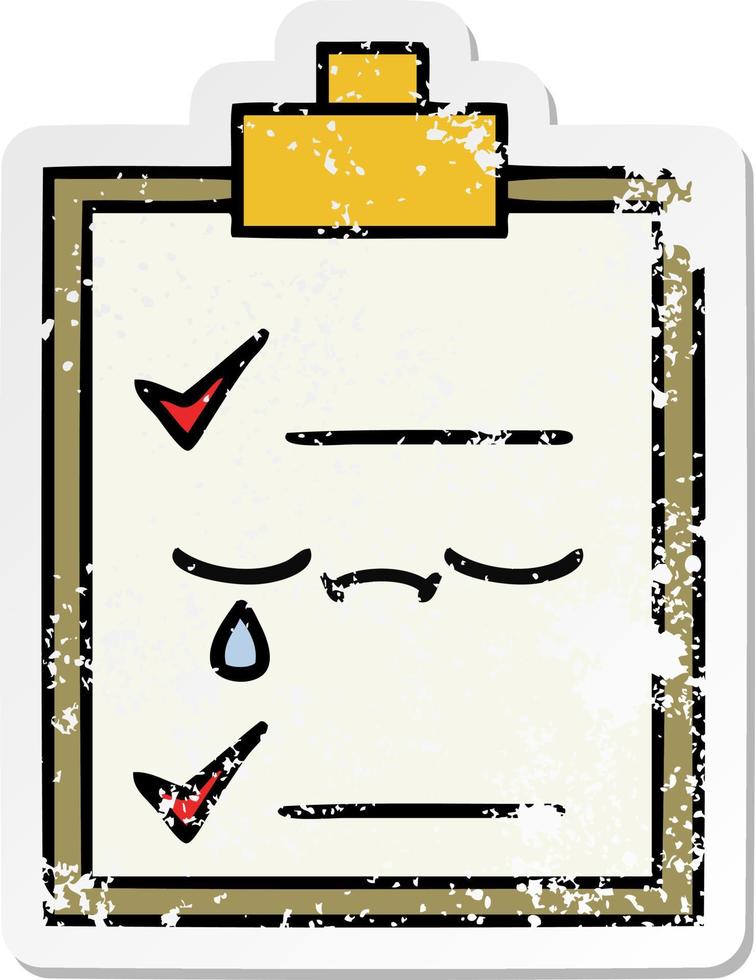 distressed sticker of a cute cartoon check list vector