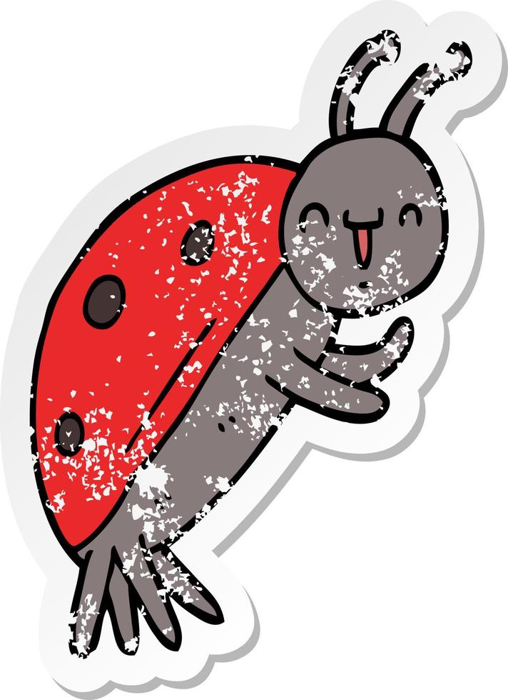 distressed sticker of a cute cartoon ladybug vector