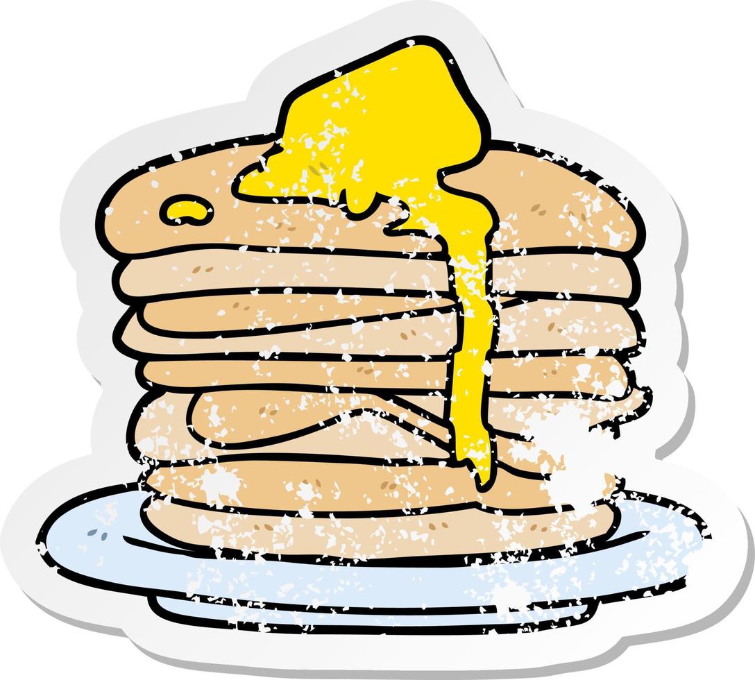 distressed sticker of a cartoon stack of pancakes vector