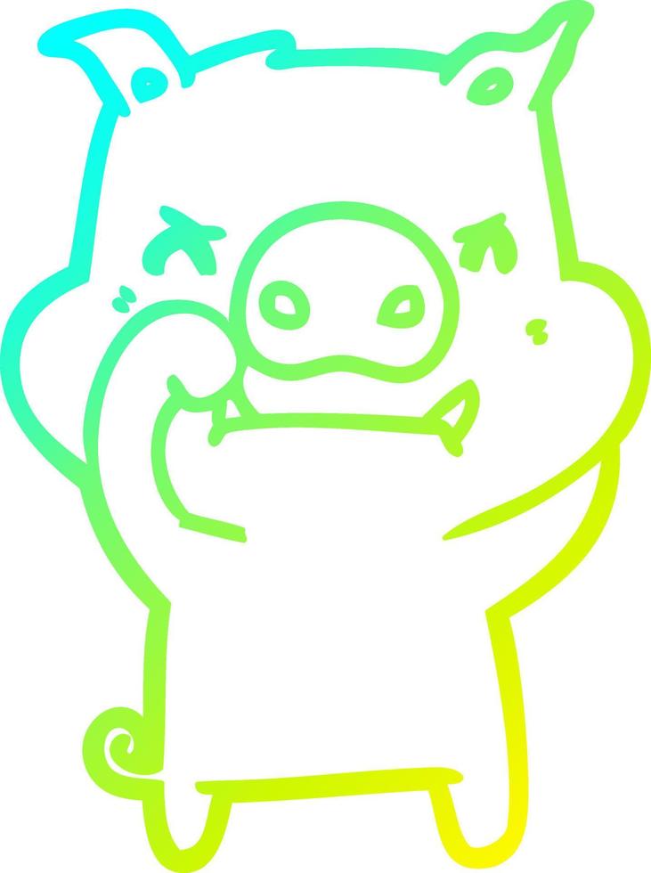 cold gradient line drawing angry cartoon pig vector