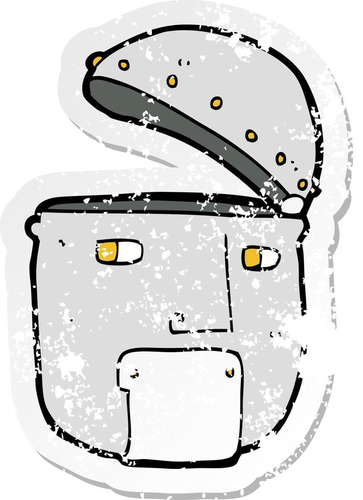 retro distressed sticker of a cartoon robot head vector