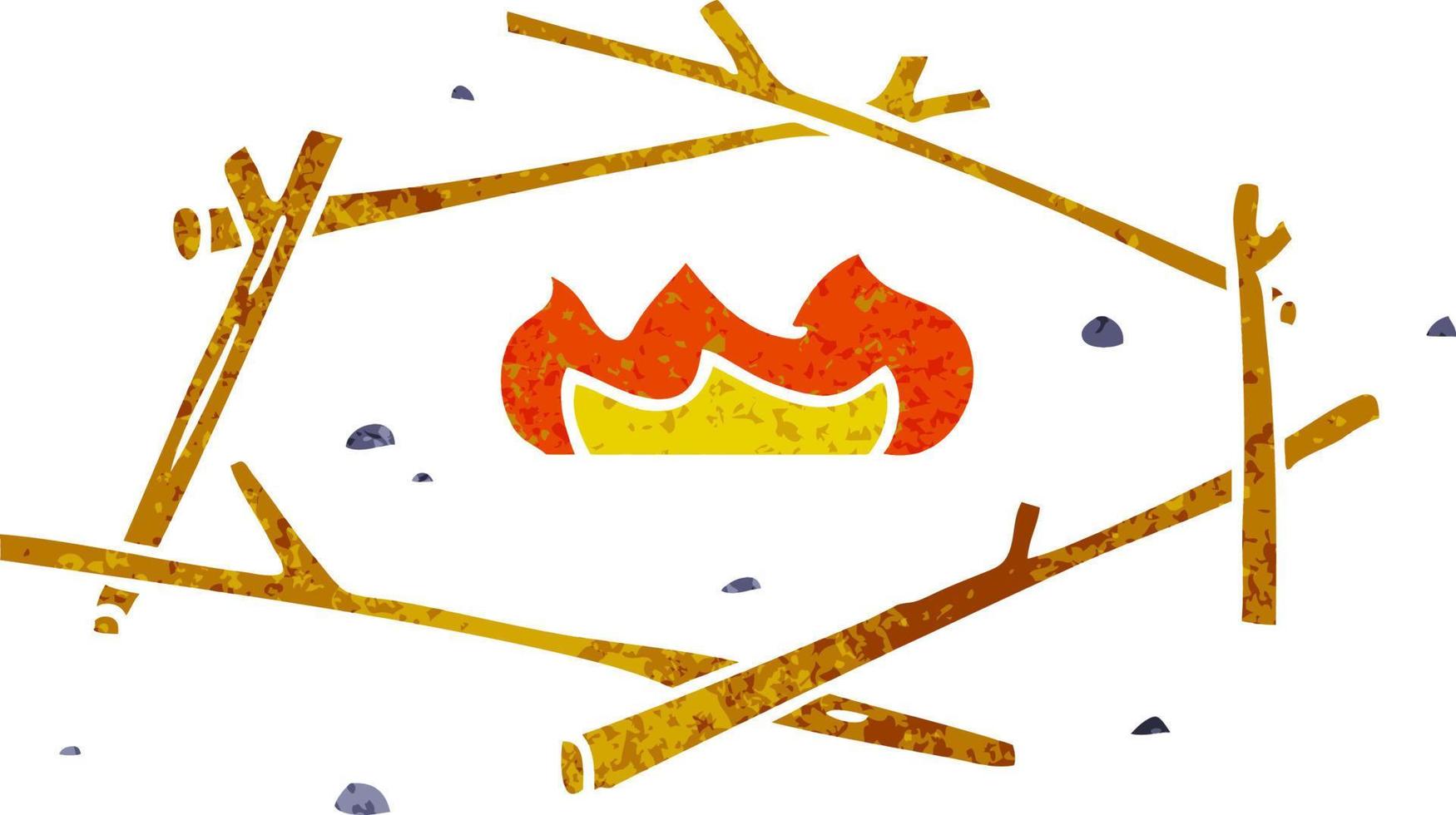 retro cartoon doodle of a camp fire vector