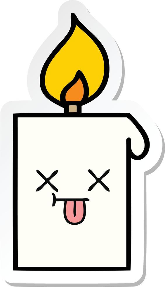 sticker of a cute cartoon lit candle vector