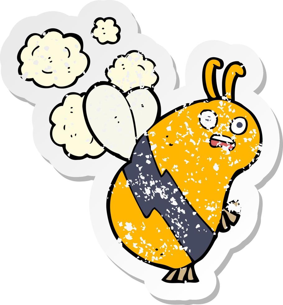 retro distressed sticker of a cartoon bee vector