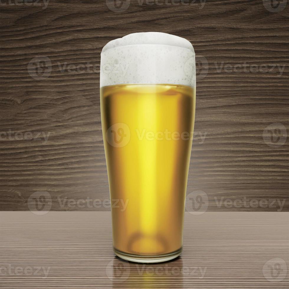 Glass with beer on wooden floor background.3d render photo