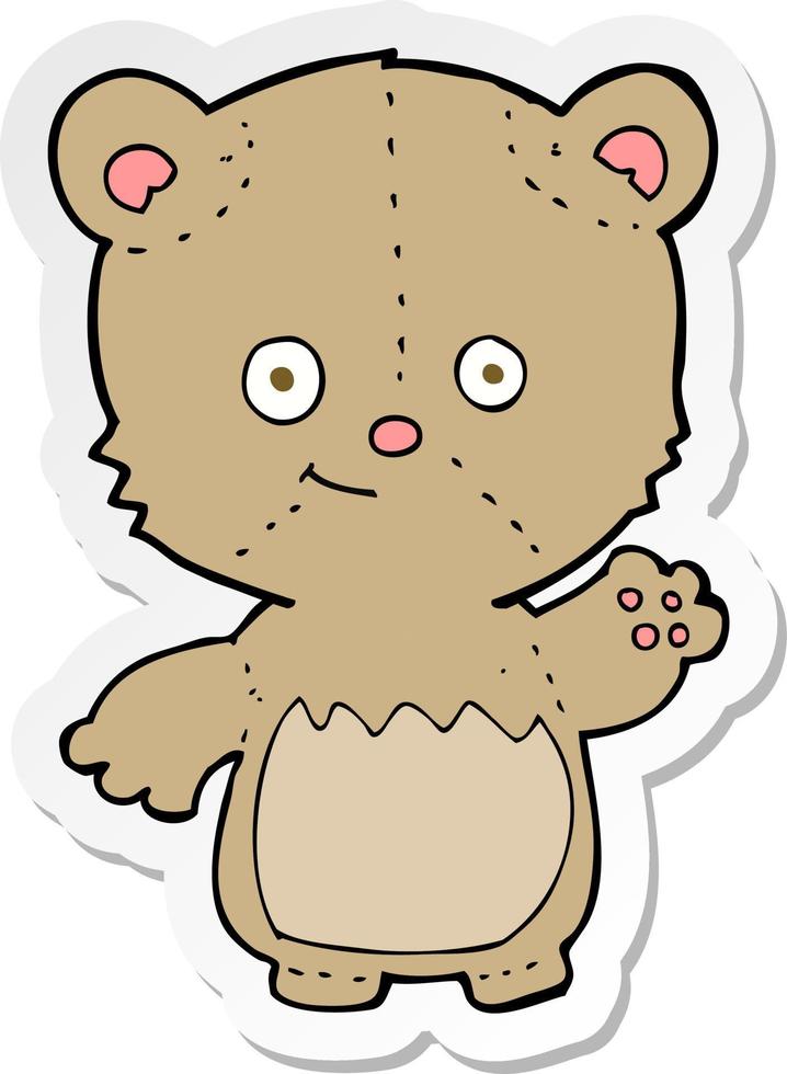 sticker of a cartoon teddy bear waving vector