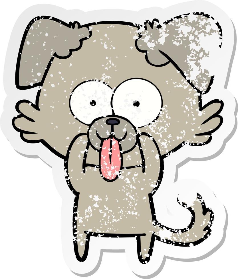 distressed sticker of a cartoon dog with tongue sticking out vector