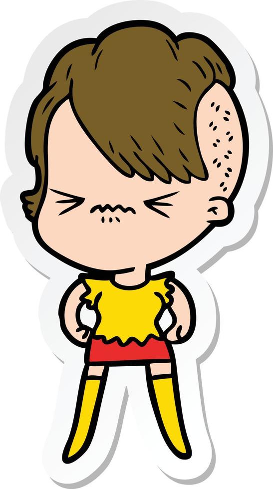 sticker of a cartoon annoyed hipster girl vector