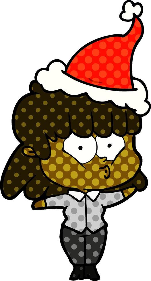 comic book style illustration of a whistling girl wearing santa hat vector