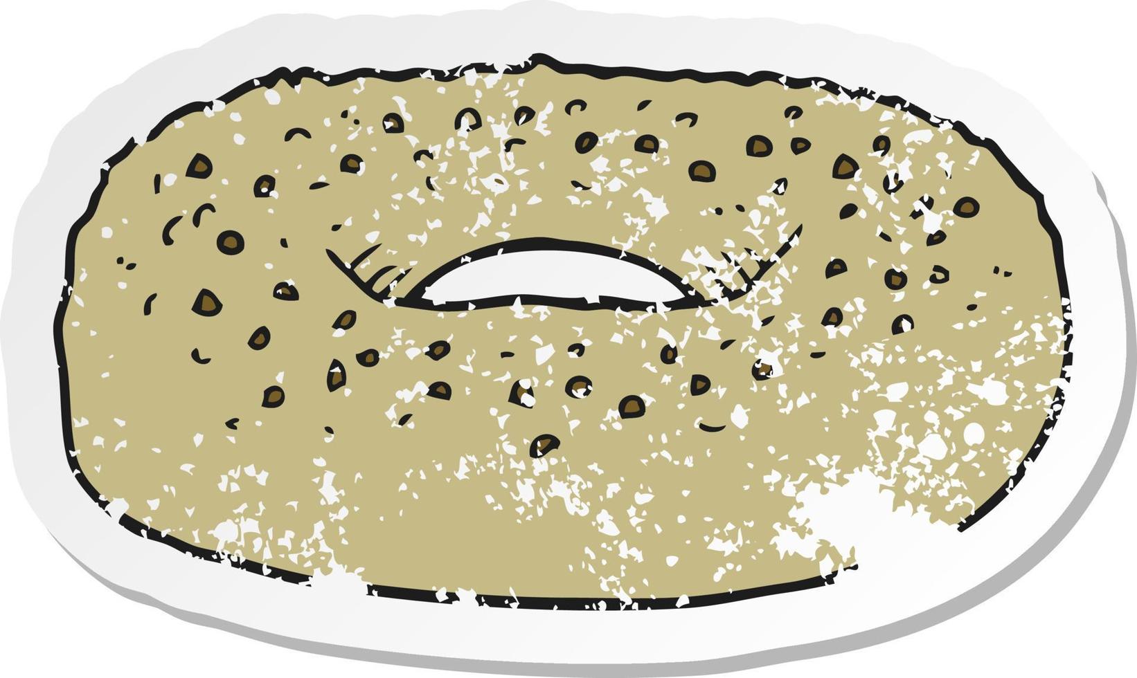 pegatina retro angustiada de un bagel de dibujos animados vector