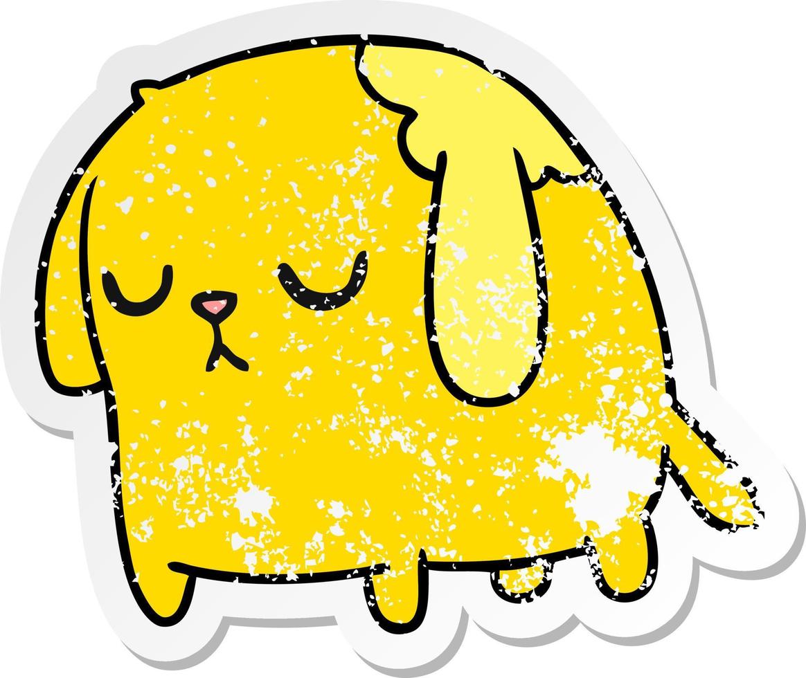 distressed sticker cartoon of cute sad kawaii dog vector