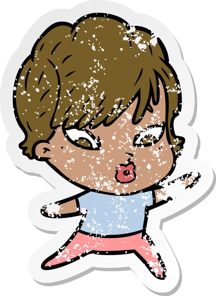 distressed sticker of a cartoon woman vector