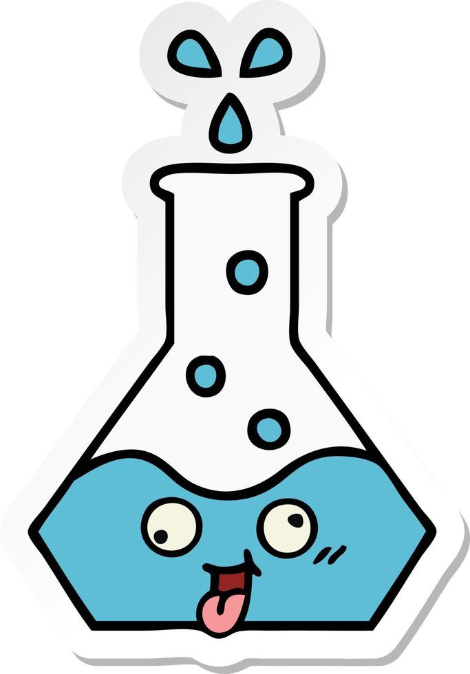 sticker of a cute cartoon science beaker vector