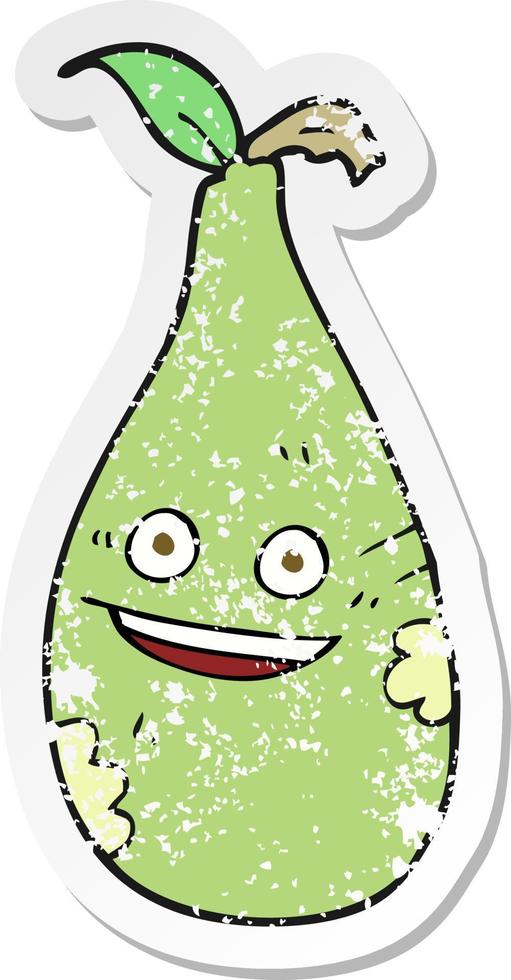 retro distressed sticker of a cartoon pear vector