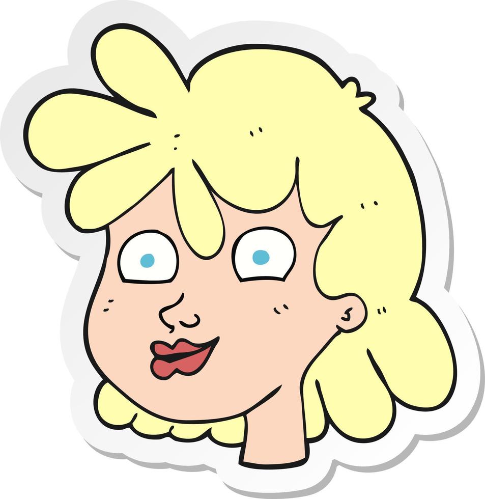 pegatina de un rostro femenino de dibujos animados vector