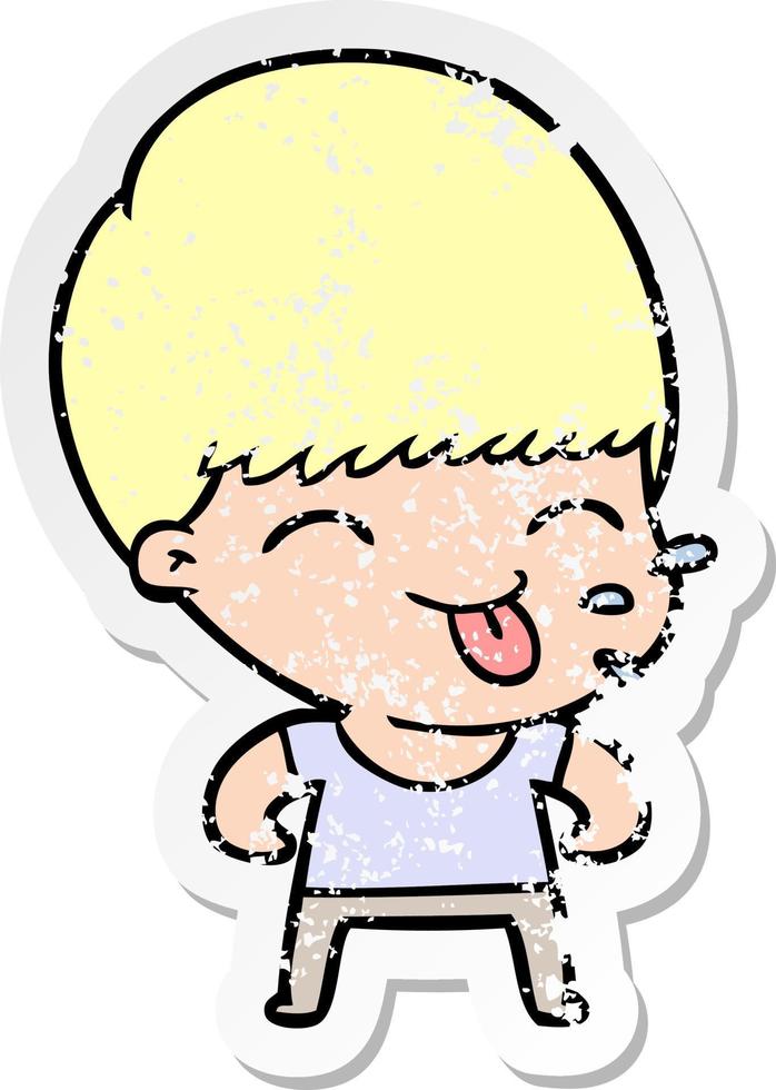 distressed sticker of a funny cartoon boy vector