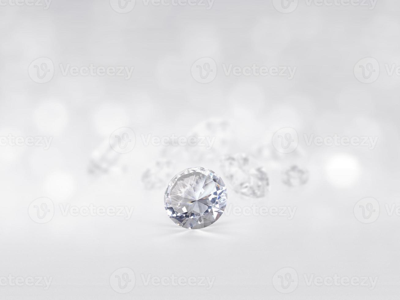 still with expensive cut diamonds in front of a white background, reflections on the ground. Lot of copyspace photo