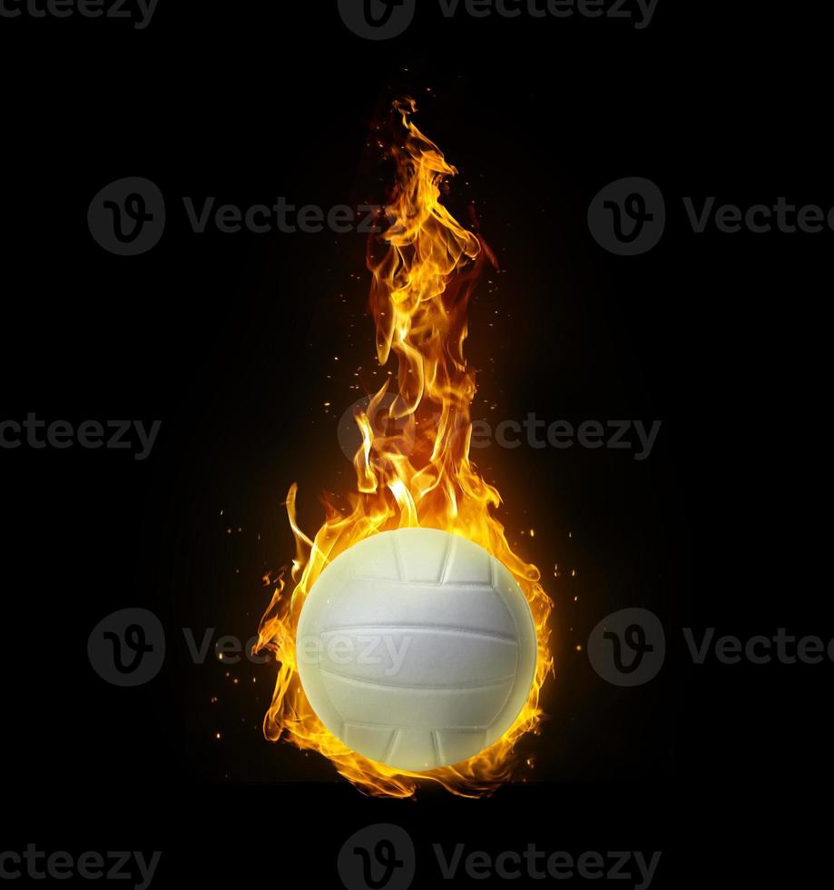 Volleyball. on fire on black background photo