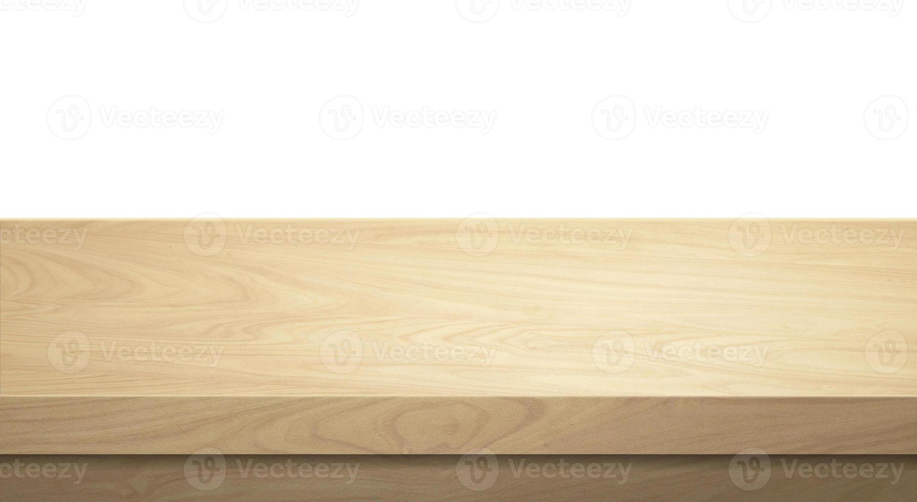 Wooden table top on white background photo