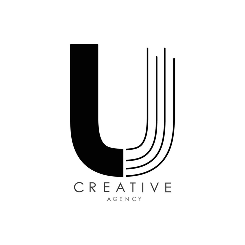 U Letter Logo With Black Line Design. Line letter symbol vector illustration