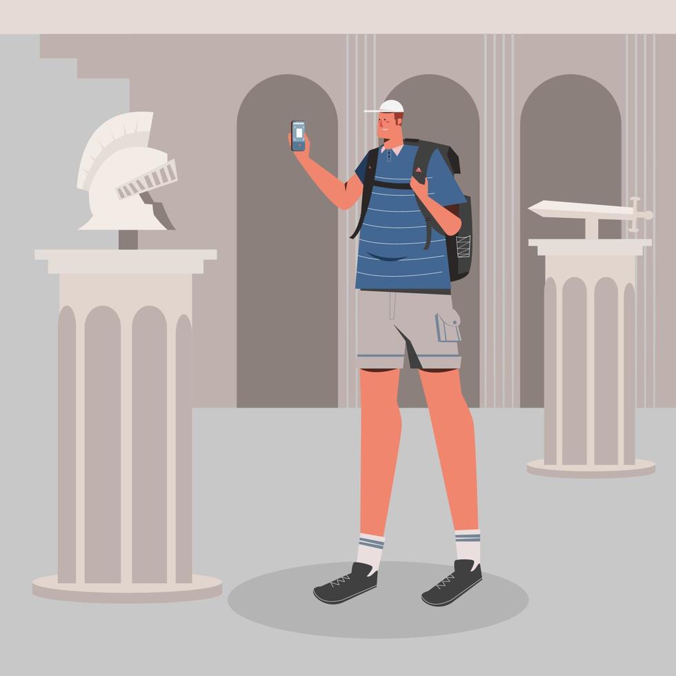 turista en la ilustración del museo vector