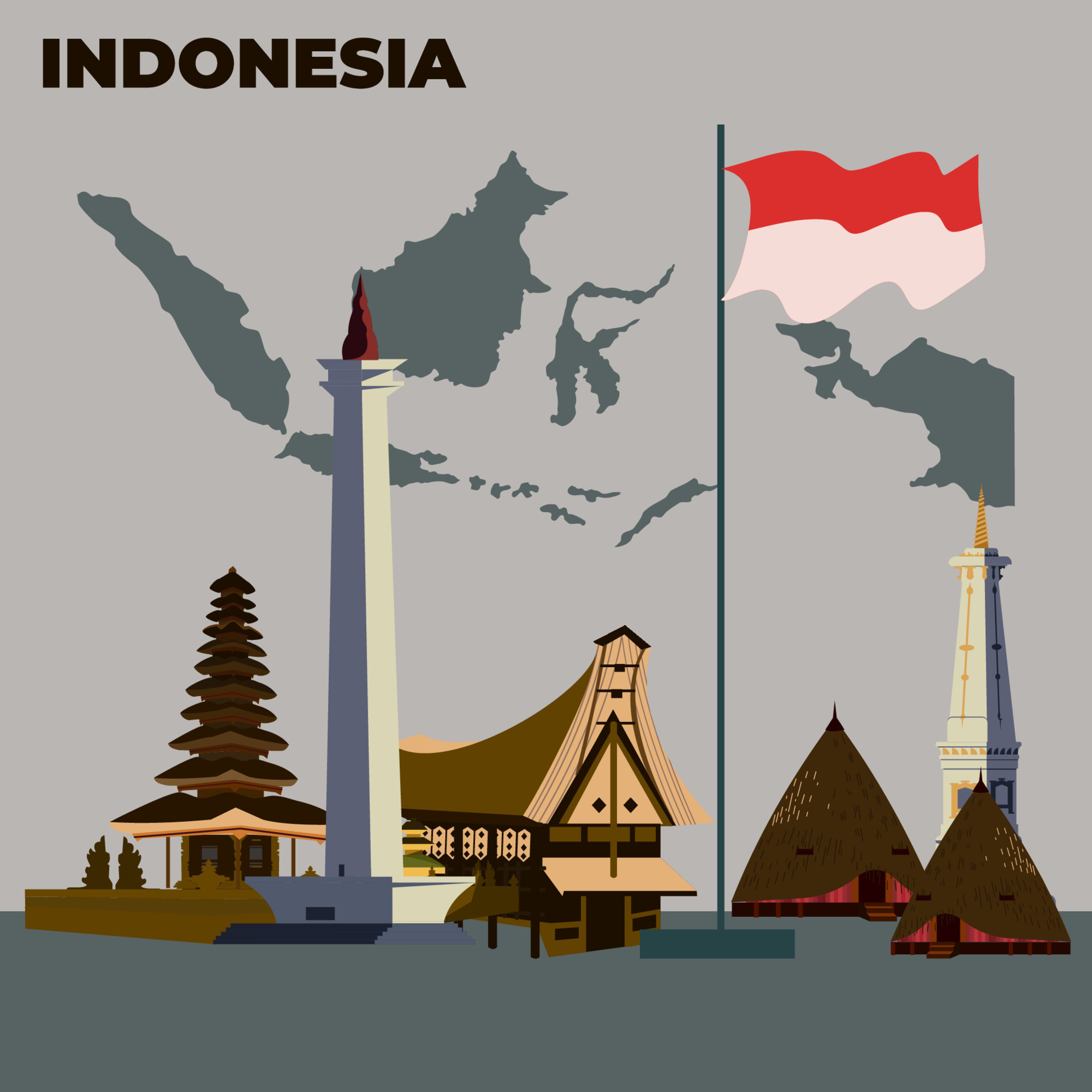 Indonesia icon and landmark 10725088 Vector Art at Vecteezy