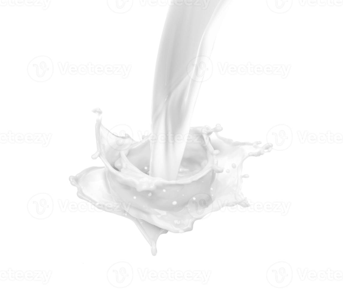 gotas de leche aisladas y salpicaduras sobre fondo blanco foto
