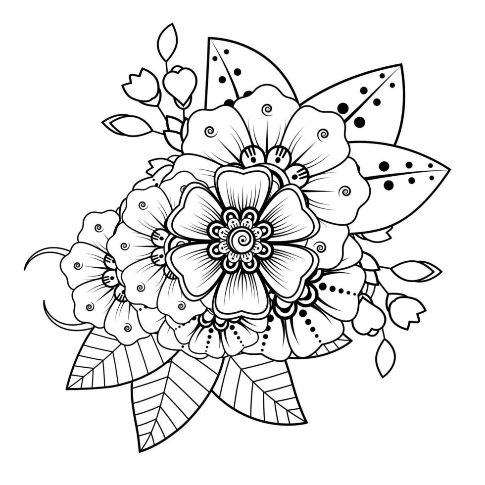 fondo floral con flor mehndi. ornamento decorativo en estilo étnico oriental. libro de colorear. vector