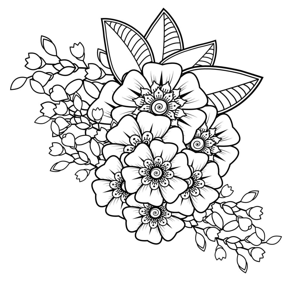 fondo floral con flor mehndi. ornamento decorativo en estilo étnico oriental. libro de colorear. vector