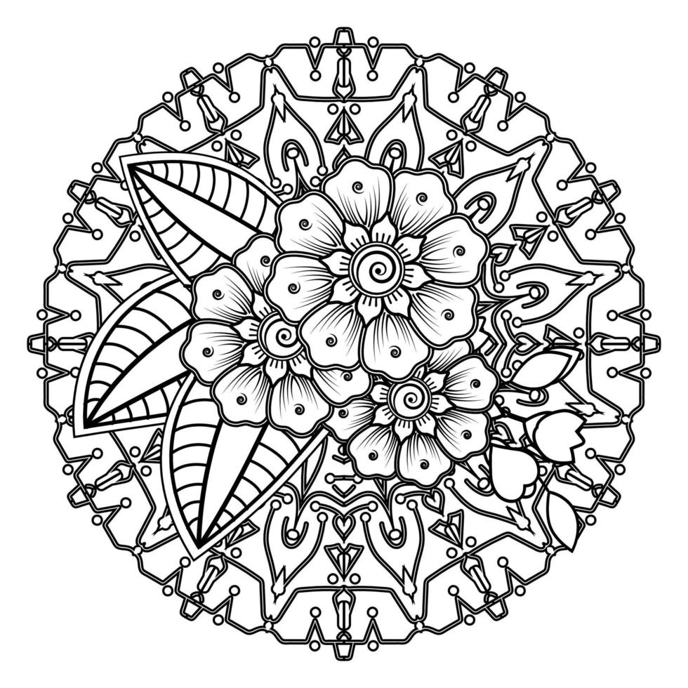 Floral Background with mehndi flower. Decorative ornament in ethnic oriental style. Coloring book. vector