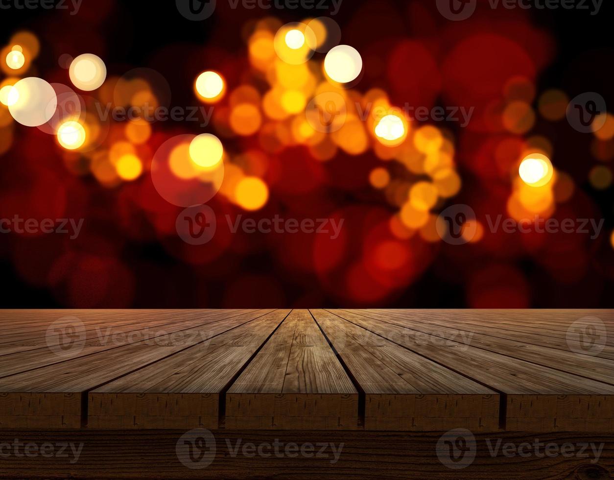 Wooden table top on shining bokeh background. concept for chossing best design photo