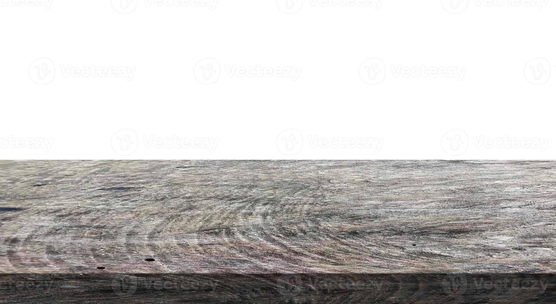 Wooden table top on white background photo