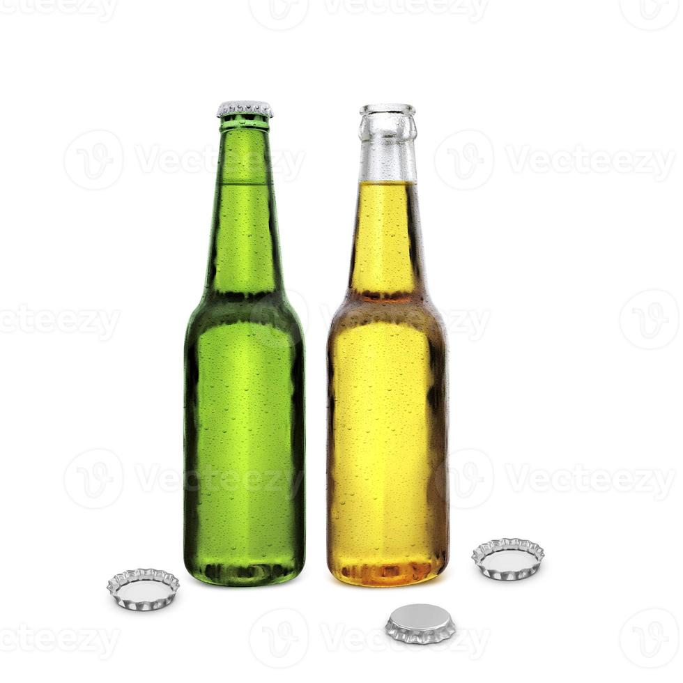 open and closed beer bottle isolated on white background. 3d render photo