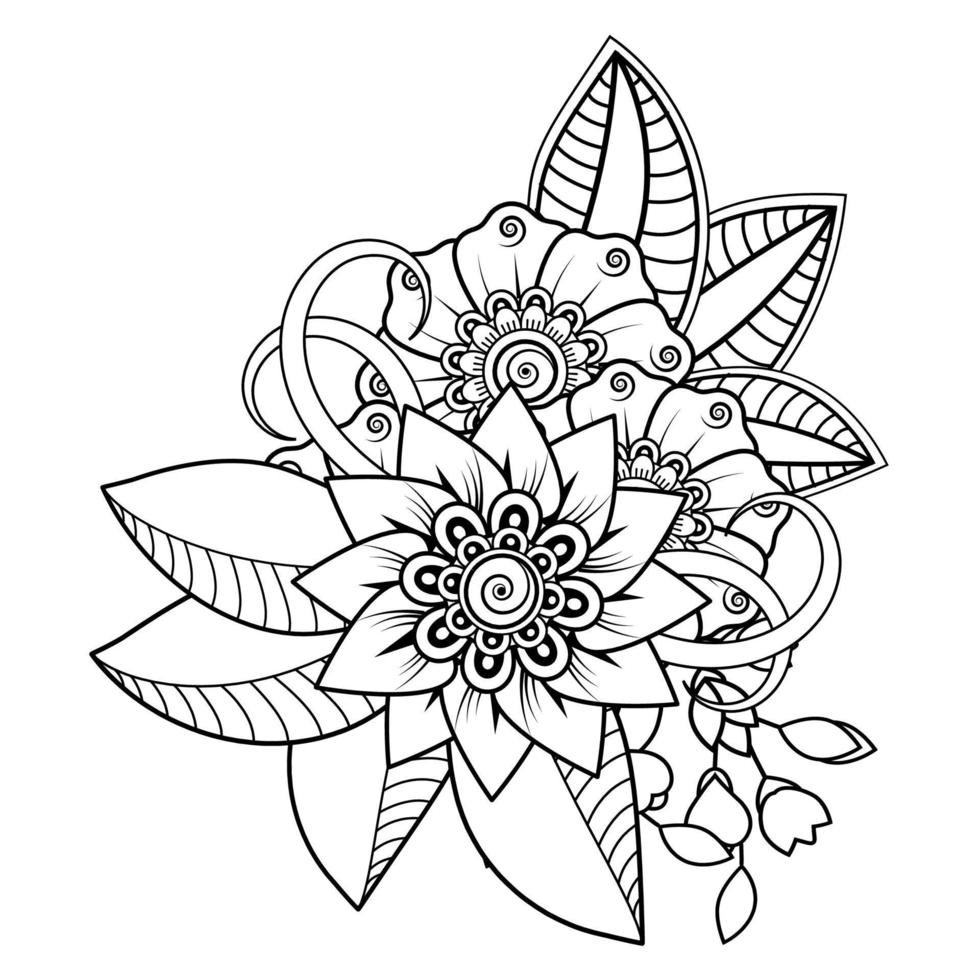 fondo floral con flor mehndi. ornamento decorativo en estilo étnico oriental. libro de colorear. vector