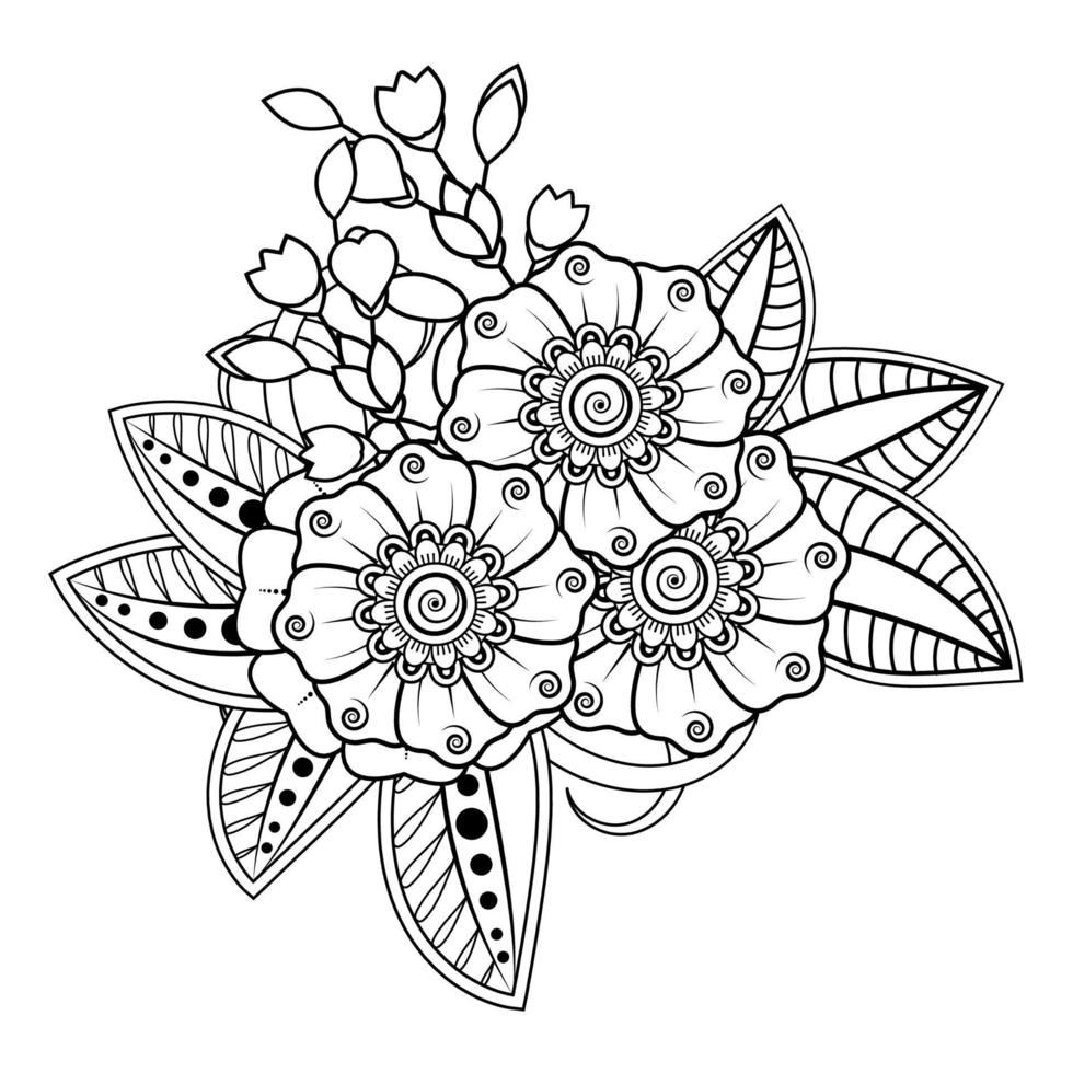 fondo floral con flor mehndi. ornamento decorativo en estilo étnico oriental. libro de colorear. vector