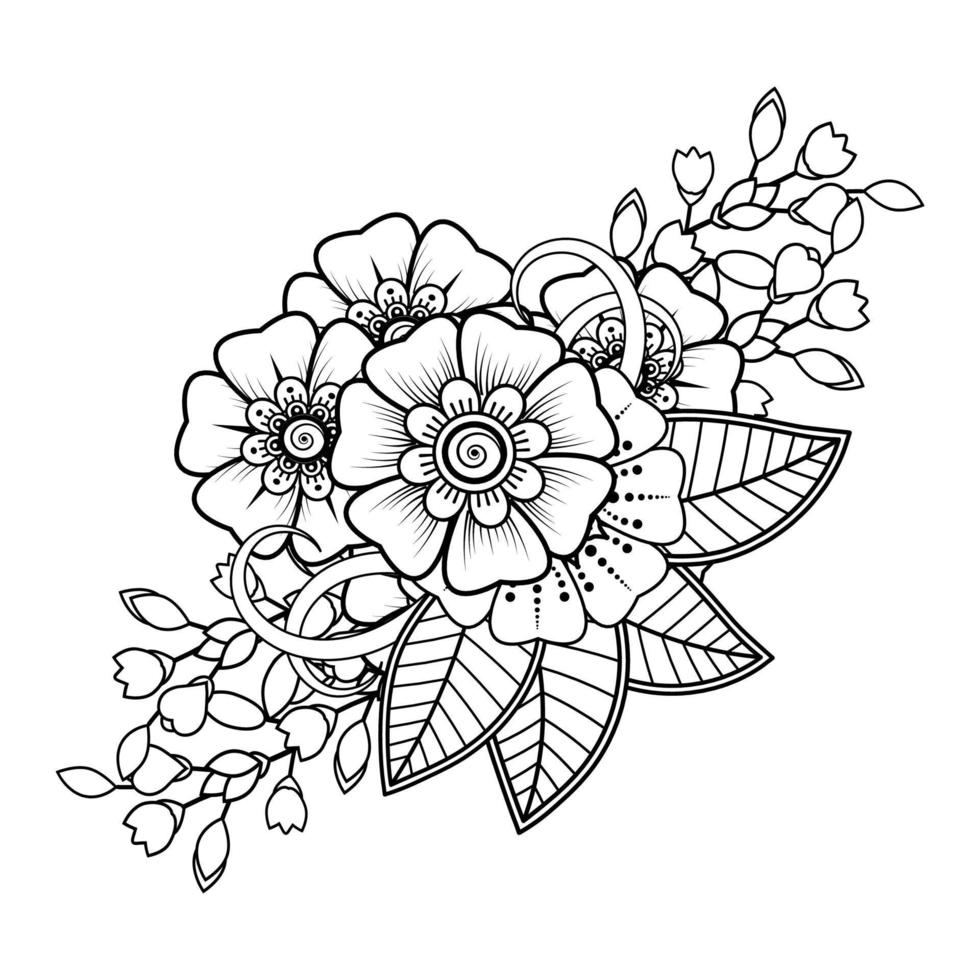 fondo floral con flor mehndi. ornamento decorativo en estilo étnico oriental. libro de colorear. vector