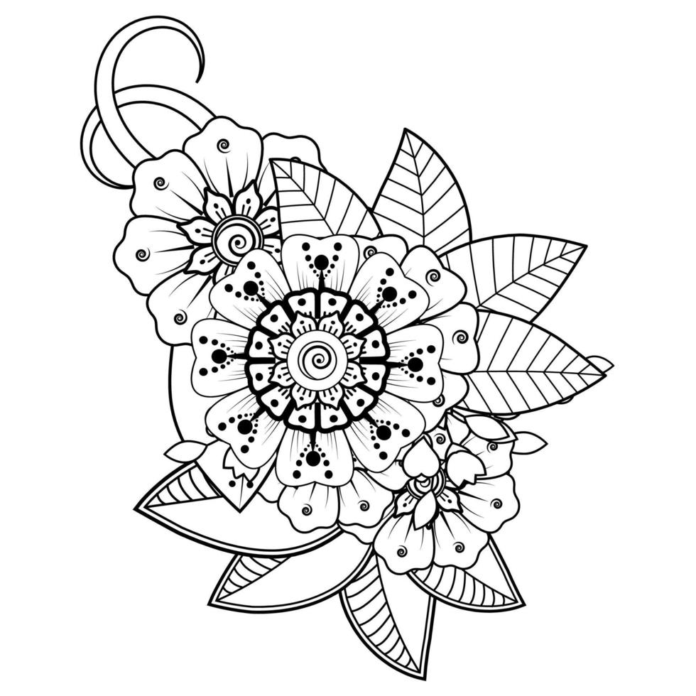 fondo floral con flor mehndi. ornamento decorativo en estilo étnico oriental. libro de colorear. vector