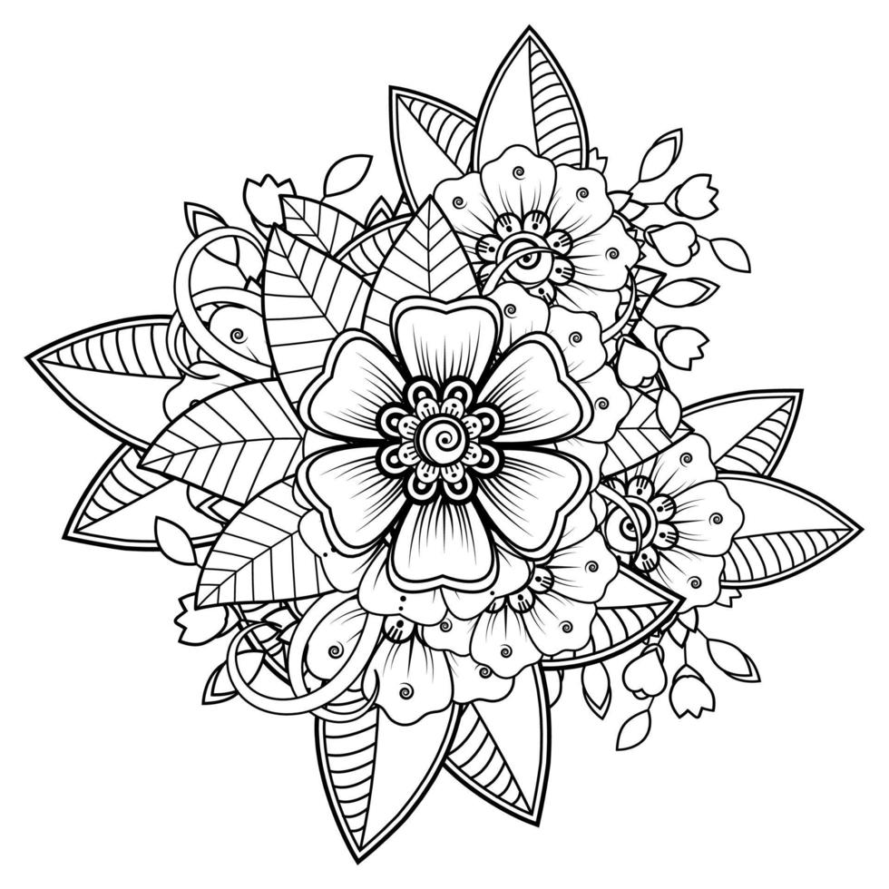 fondo floral con flor mehndi. ornamento decorativo en estilo étnico oriental. libro de colorear. vector