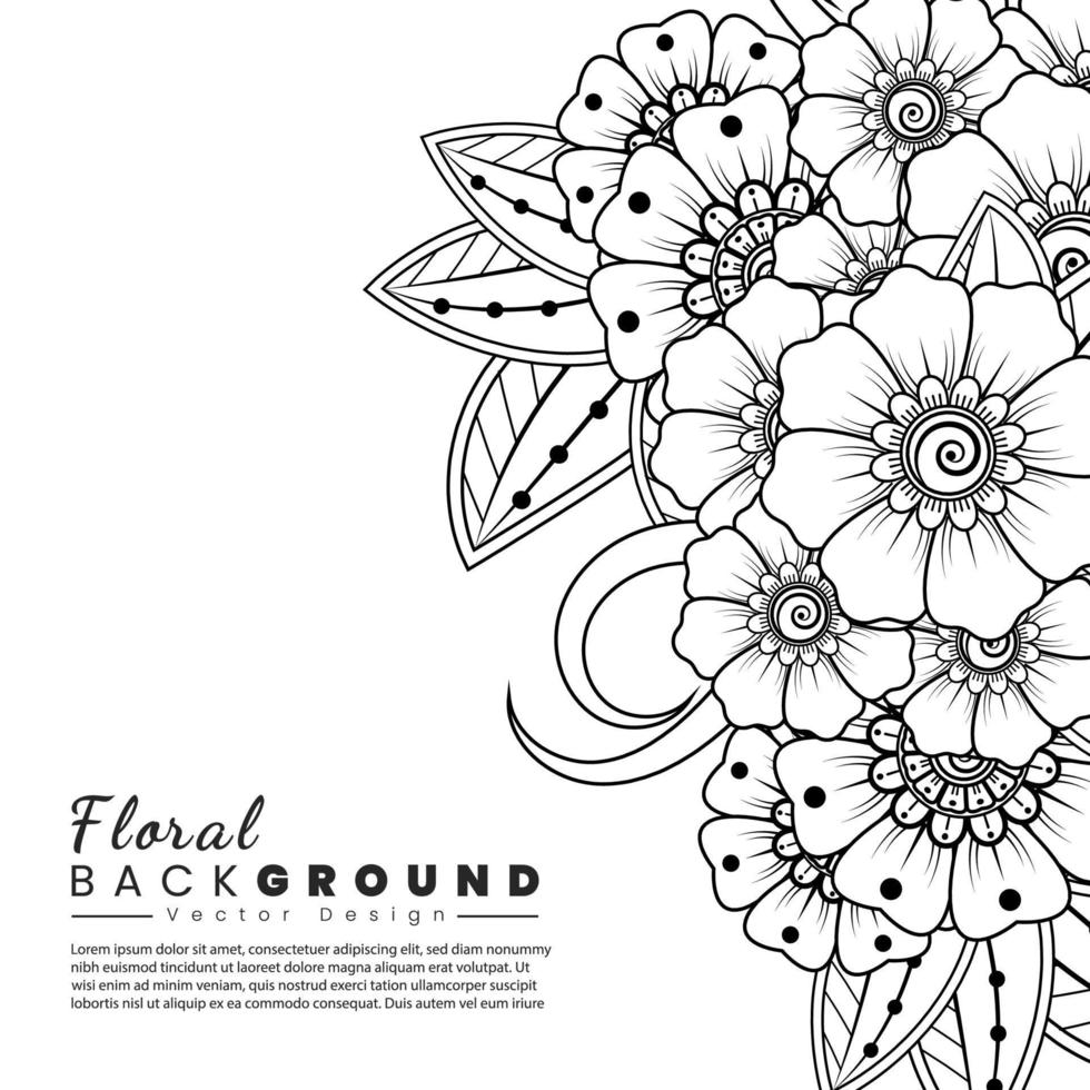 fondo floral con flor mehndi. ornamento decorativo en estilo étnico oriental. libro de colorear. vector